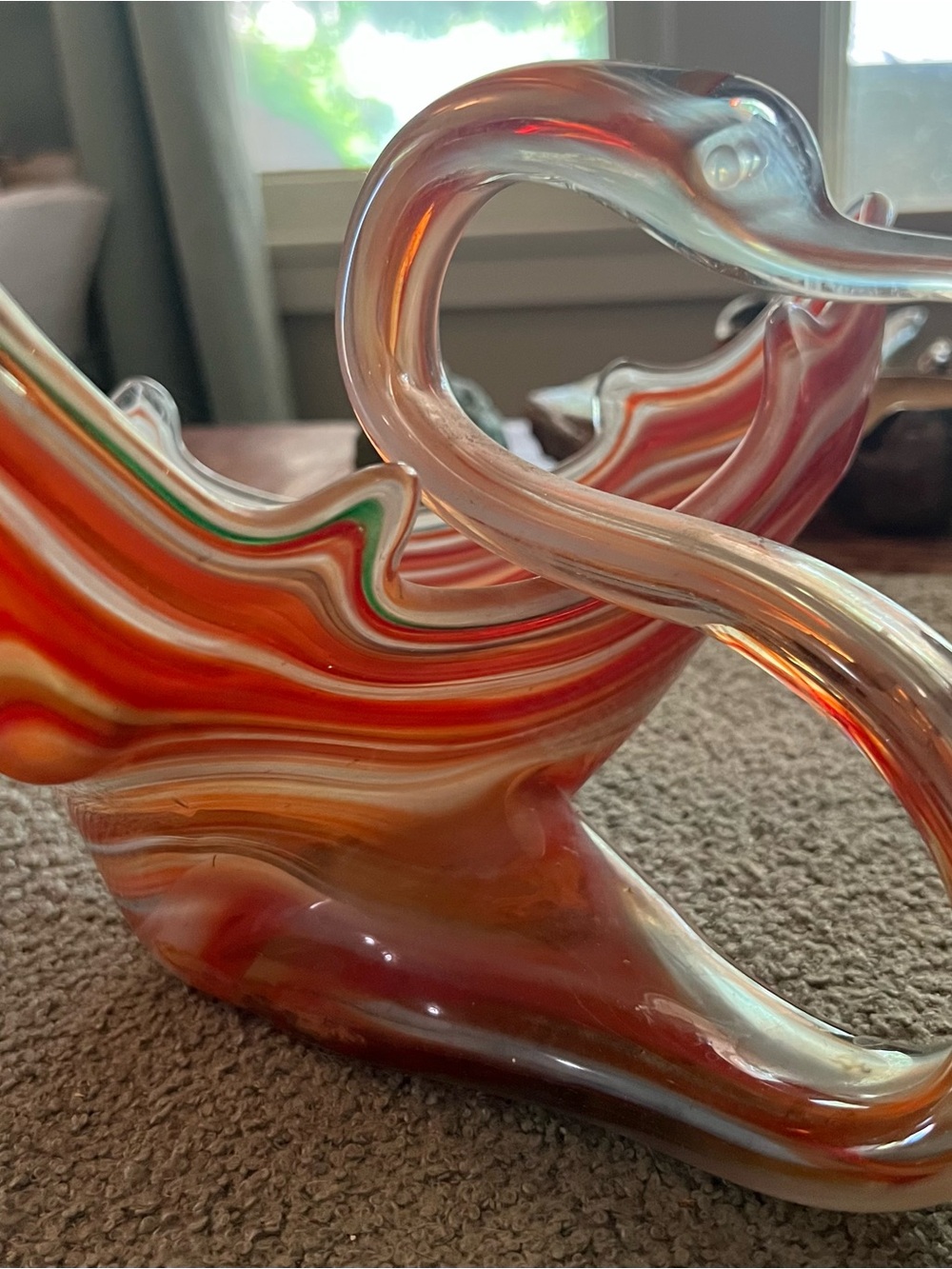 Vintage Sooner Hand-Blown Swan Art Glass Swirl Bowl Extra Large EUC Murano